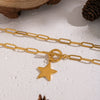Wholesale Women's Sporty Constellation Fivepointed Star Sweater Chain Necklace With 18K Real Gold Plating And Paper Clip Chain