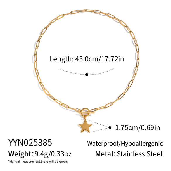 Wholesale Women's Sporty Constellation Fivepointed Star Sweater Chain Necklace With 18K Real Gold Plating And Paper Clip Chain