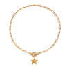 Wholesale Women's Sporty Constellation Fivepointed Star Sweater Chain Necklace With 18K Real Gold Plating And Paper Clip Chain