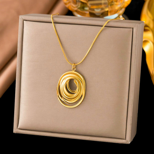 Wholesale Women's Sporty Geometric Stainless Steel Real Gold Plated Paperclip Chain Oval Necklace