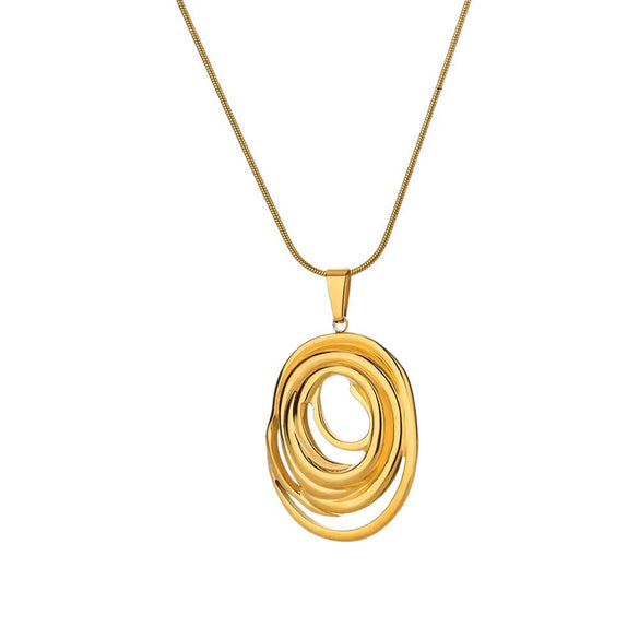 Wholesale Women's Sporty Geometric Stainless Steel Real Gold Plated Paperclip Chain Oval Necklace