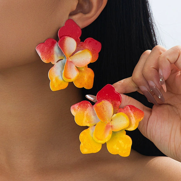 Wholesale Women's Spraypainted Floral Alloy And Stainless Steel Electroplated Earrings