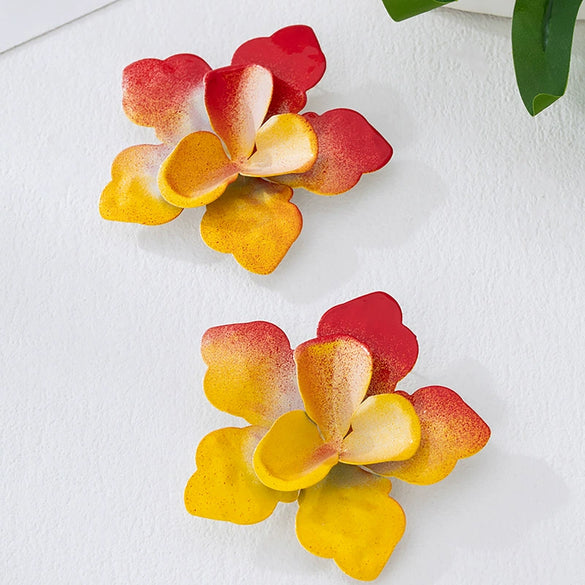 Wholesale Women's Spraypainted Floral Alloy And Stainless Steel Electroplated Earrings