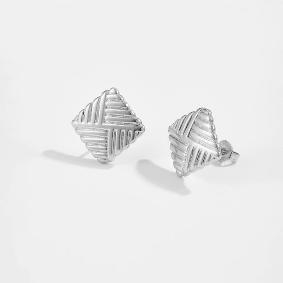 Wholesale Women's Square Copper Earrings With Geometric Pattern And Micropaved Design Platinum Or 18K Gold Electroplated