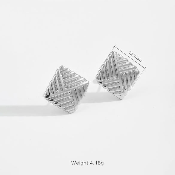 Wholesale Women's Square Copper Earrings With Geometric Pattern And Micropaved Design Platinum Or 18K Gold Electroplated