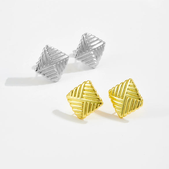Wholesale Women's Square Copper Earrings With Geometric Pattern And Micropaved Design Platinum Or 18K Gold Electroplated