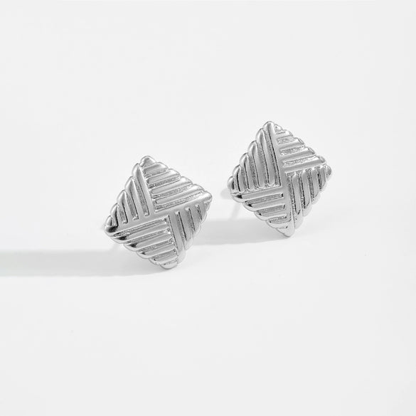 Wholesale Women's Square Copper Earrings With Geometric Pattern And Micropaved Design Platinum Or 18K Gold Electroplated
