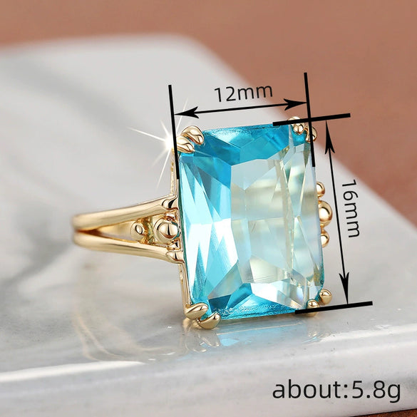 Wholesale Women's Square Copper Ring With Geometric Glass And Diamond Jewelry Electroplated