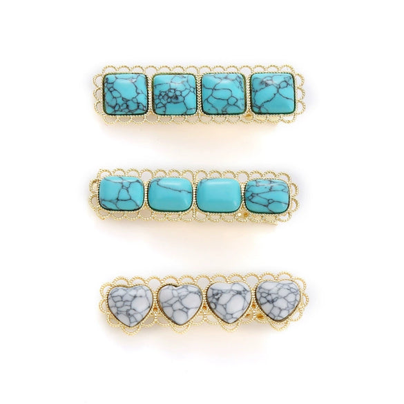 Wholesale Women's Square Duckbill Clip Hair Accessories Zinc Alloy Handmade With Lace And Turquoise Elements