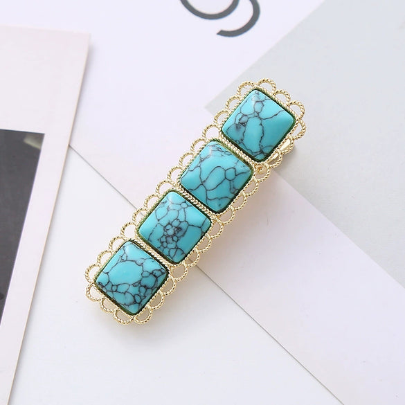 Wholesale Women's Square Duckbill Clip Hair Accessories Zinc Alloy Handmade With Lace And Turquoise Elements
