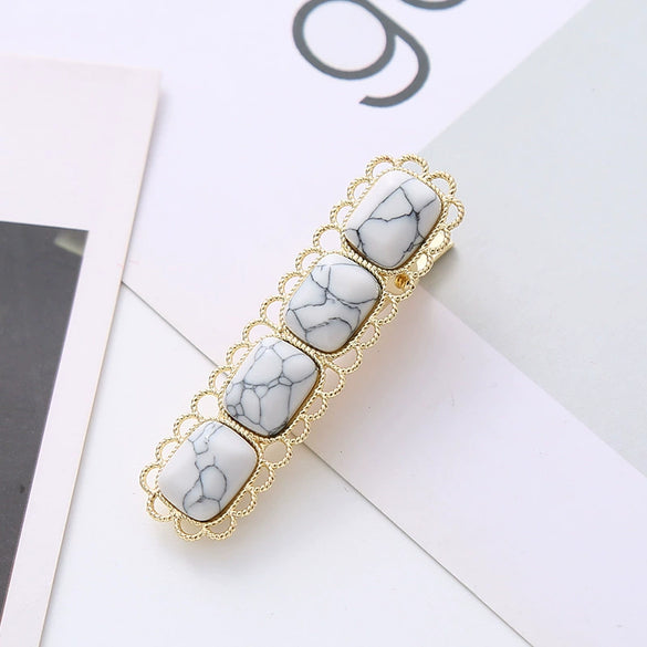 Wholesale Women's Square Duckbill Clip Hair Accessories Zinc Alloy Handmade With Lace And Turquoise Elements