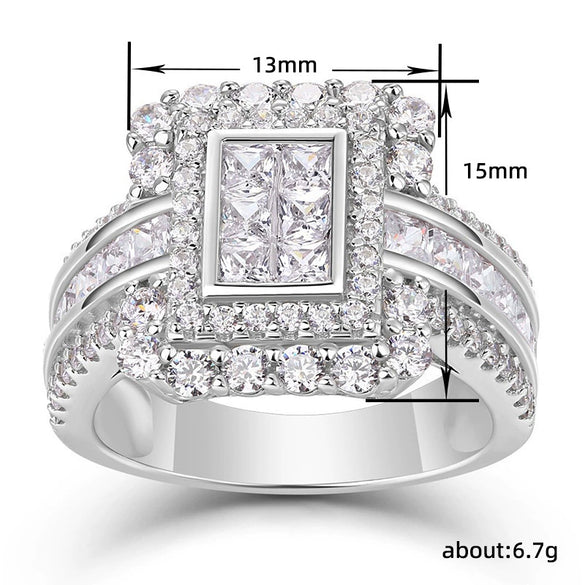 Wholesale Women's Square Fashion Geometric Copper Inlaid Zircon Wedding Ring