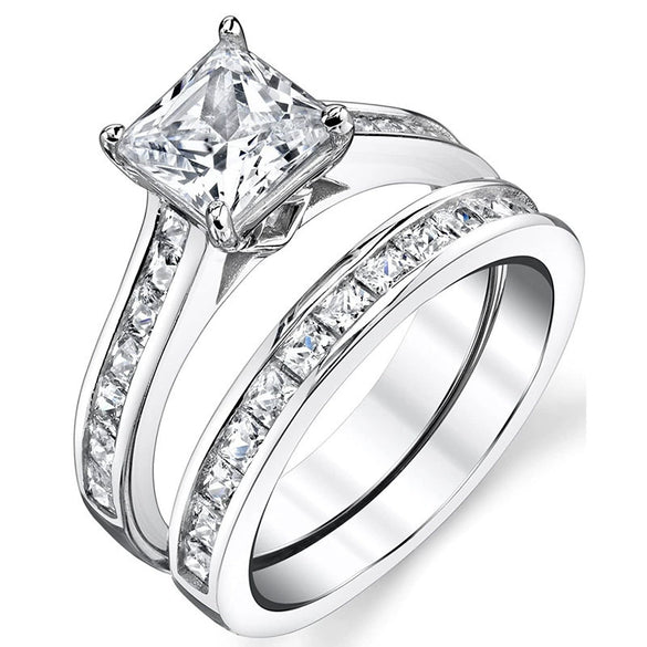 Wholesale Women's Square Geometric Copper Rings Inlaid With Zirconia
