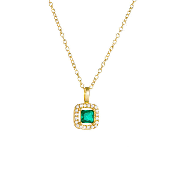 Wholesale Women's Square Geometric 925 Sterling Silver Emerald Zircon Pendant Necklace With Diamond Design