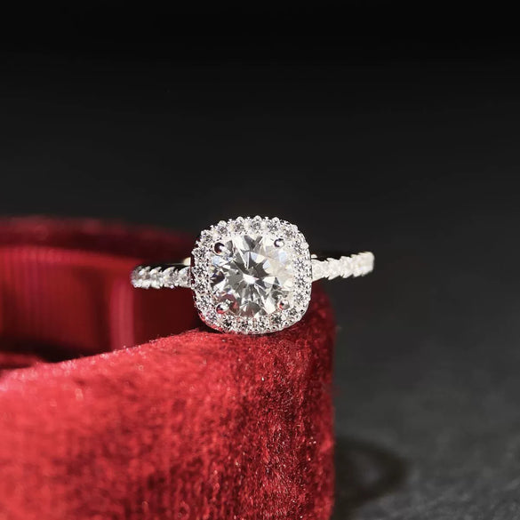 Wholesale Women's Square Moissanite Ring In 925 Sterling Silver With Geometric Style And Electroplating