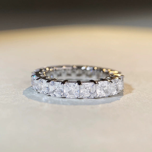 Wholesale Women's Square Ring 925 Sterling Silver Electroplated Geometric Style With Rainbow Colored Diamonds