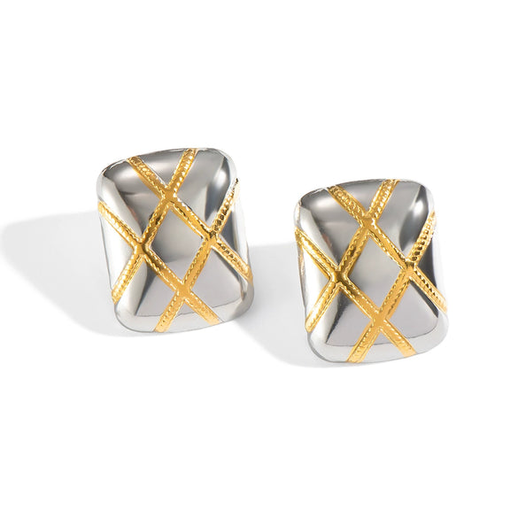 Wholesale Women's Square Stainless Steel Earrings With Gold And Silver Color Matching Pvd Furnace Vacuum Real Gold Plating And Geometric Design