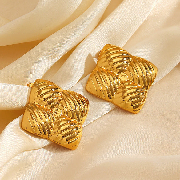 Wholesale Women's Square Titanium Steel Geometric Stripes Electroplated Retro Hiphop Earrings