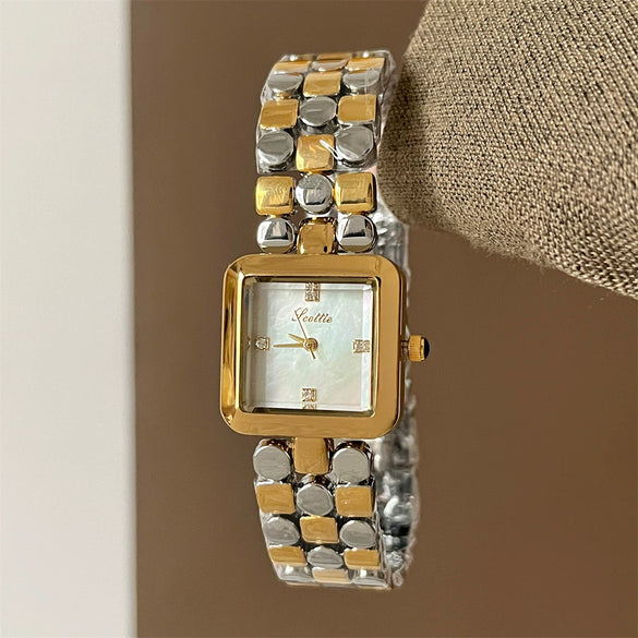 Wholesale Women's Squareshaped Scottie Steel Band Watch With Motherofpearl Square Dial And Ordinary Glass Mirror