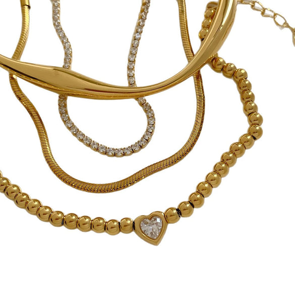 Wholesale Women's Stacked Beads Love Bracelet Suit Stainless Steel Geometric Design Electroplated Tennis Chain Simple High Grade Bracelet