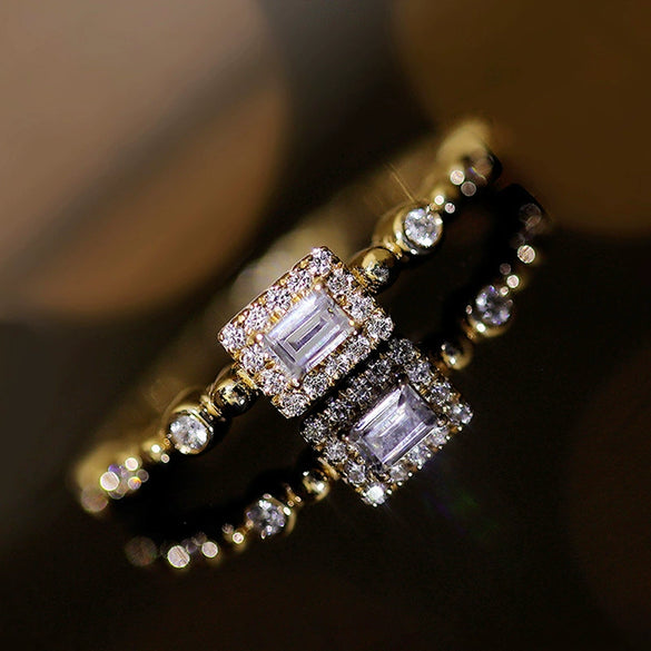 Wholesale Women's Stacked Square Geometric Zircon Copper Rings Elegant Jewelry