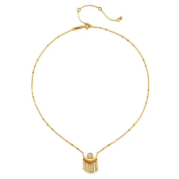 Wholesale Women's Stacking Style Sun Moon Zircon Stainless Steel Pendant Necklace With Dripping Oil And Electroplated 18K Gold Color Retention