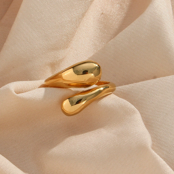 Wholesale Women's Stainless Steel Adjustable Glossy Snake Ring With Geometric Pattern And Electroplating Treatment