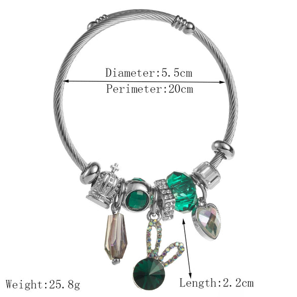 Wholesale Women's Stainless Steel Alloy Rabbit Love Diamond Pendant Beaded Bracelet