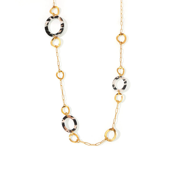 Wholesale Women's Stainless Steel And Acrylic Circle Geometric Print Long Sweater Chain With Electroplating