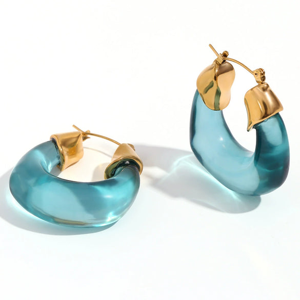 Wholesale Women's Stainless Steel And Acrylic Ushaped Retro Design Earrings With Electroplating