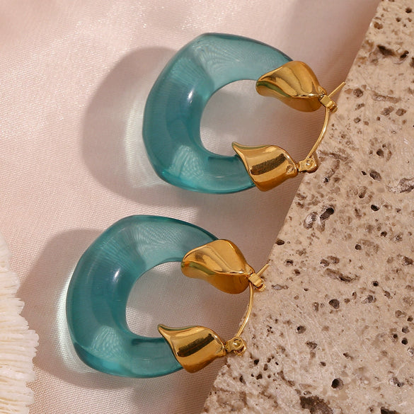 Wholesale Women's Stainless Steel And Acrylic Ushaped Retro Design Earrings With Electroplating