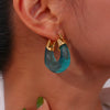 Wholesale Women's Stainless Steel And Acrylic Ushaped Retro Design Earrings With Electroplating