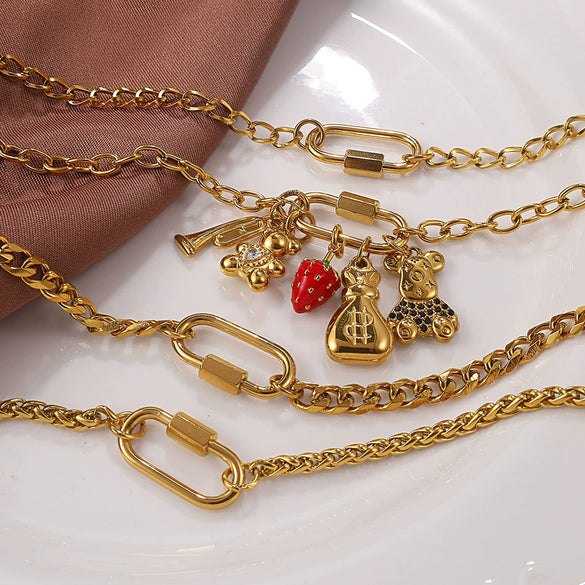 Wholesale Women's 316L Stainless Steel And Alloy Bracelets And Necklaces With Geometric And Small Animal Patterns Electroplated