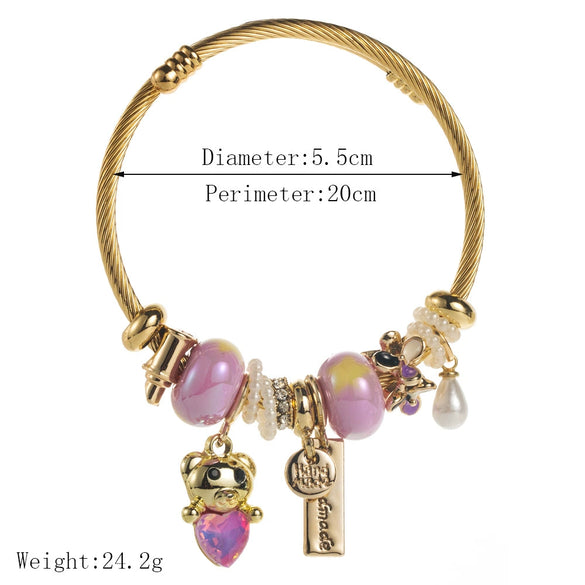 Wholesale Women's Stainless Steel And Alloy Cat And Flower Pattern Diamond Bracelet