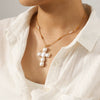 Wholesale Women's Stainless Steel And Artificial Pearl Geometric Cross Necklace Handmade Beaded Chain Inlaid With Pearls