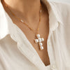 Wholesale Women's Stainless Steel And Artificial Pearl Geometric Cross Necklace Handmade Beaded Chain Inlaid With Pearls