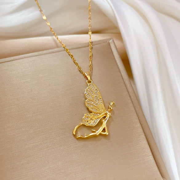 Wholesale Women's Stainless Steel And Copper Geometric Electroplated Butterfly Necklace