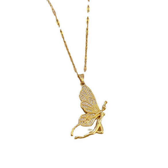 Wholesale Women's Stainless Steel And Copper Geometric Electroplated Butterfly Necklace