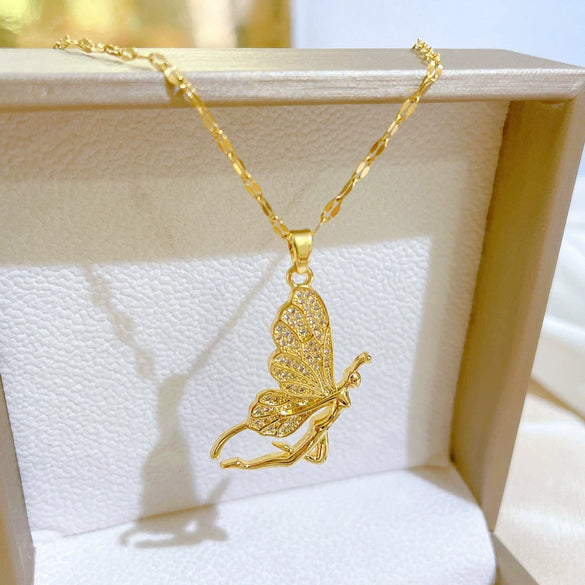 Wholesale Women's Stainless Steel And Copper Geometric Electroplated Butterfly Necklace