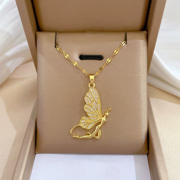 Wholesale Women's Stainless Steel And Copper Geometric Electroplated Butterfly Necklace