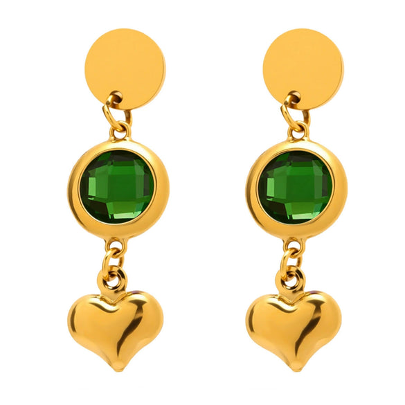 Wholesale Women's 316L Stainless Steel And Glass Geometric Heart Tassel Earrings With Electroplating