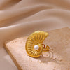Wholesale Women's Stainless Steel And Imitation Pearl Flower Ring Electroplated In Ins Style