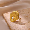 Wholesale Women's Stainless Steel And Imitation Pearl Flower Ring Electroplated In Ins Style