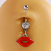 Wholesale Women's Stainless Steel And K9 Geometric Shape Belly Button Ring With Butterfly Heart And Flower Pendants Fine Polished Navel Piercing Jewelry