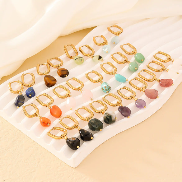 Wholesale Women's Stainless Steel And Natural Stone Simple Light Luxury Style Irregular Earrings