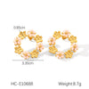 Wholesale Women's Stainless Steel And Pearl Flower Earrings With Electroplating Design