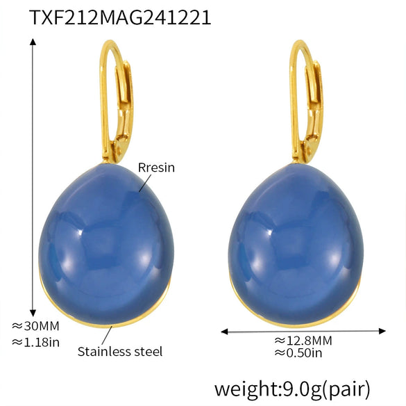 Wholesale Women's 316L Stainless Steel And Resin Geometric Electroplated Water Drops Earrings