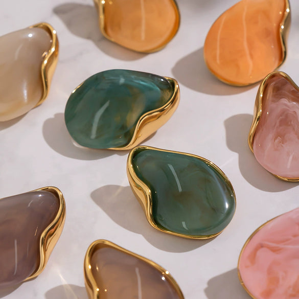 Wholesale Women's Stainless Steel And Resin Geometric Smudged Irregular Chubby Earrings With Pvd Furnace Vacuum Real Gold Plating Sweet And Cool Style
