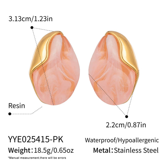 Wholesale Women's Stainless Steel And Resin Geometric Smudged Irregular Chubby Earrings With Pvd Furnace Vacuum Real Gold Plating Sweet And Cool Style