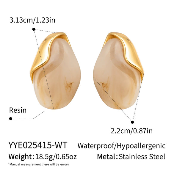 Wholesale Women's Stainless Steel And Resin Geometric Smudged Irregular Chubby Earrings With Pvd Furnace Vacuum Real Gold Plating Sweet And Cool Style